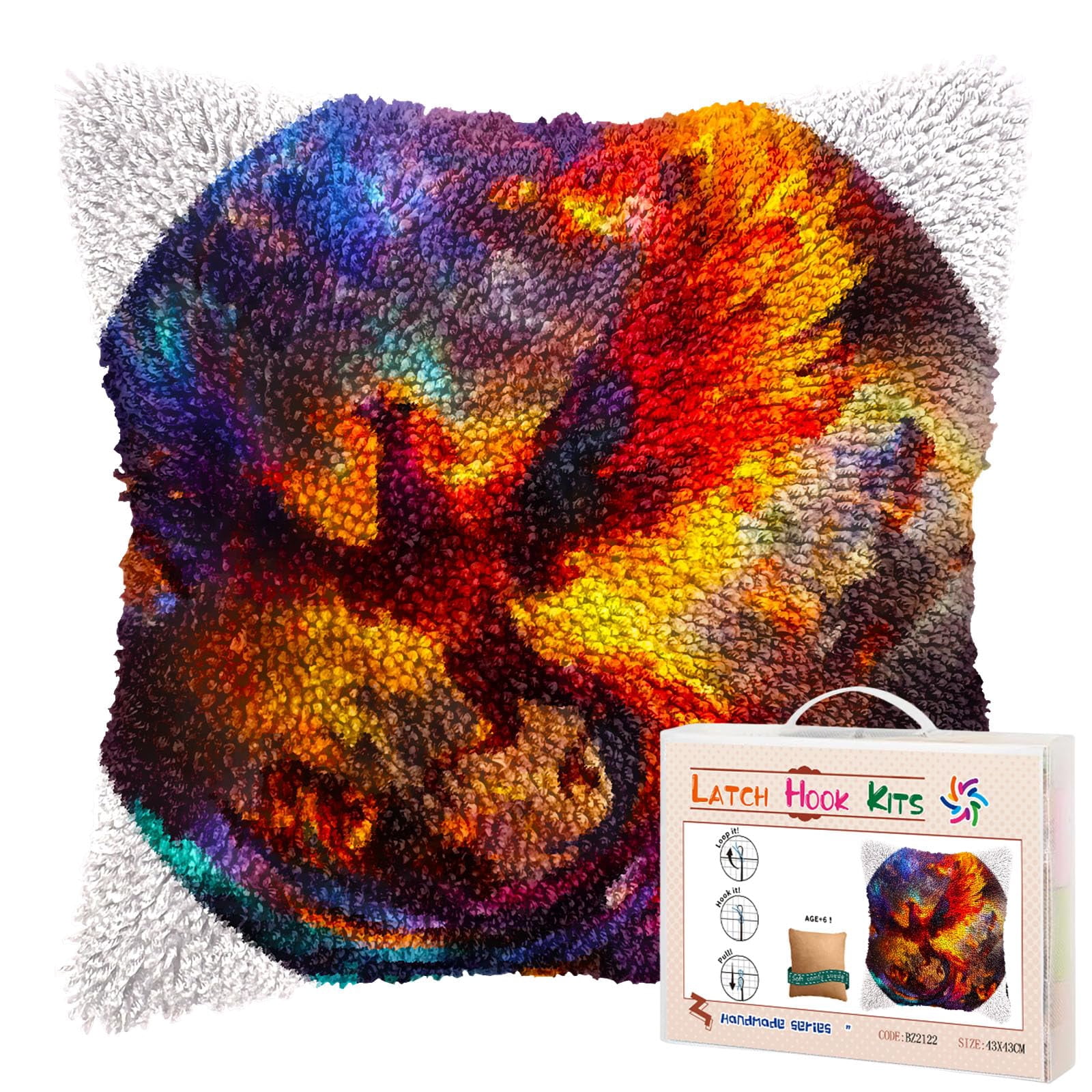 Red Bird Flying in Fire DIY Latch Hook Pillow Kits for Adults Printed Pillowcase Crochet Yarns Hooking Handmade Pillow Cover Cushion for Home Sofa Decoration 17x17inch(2)