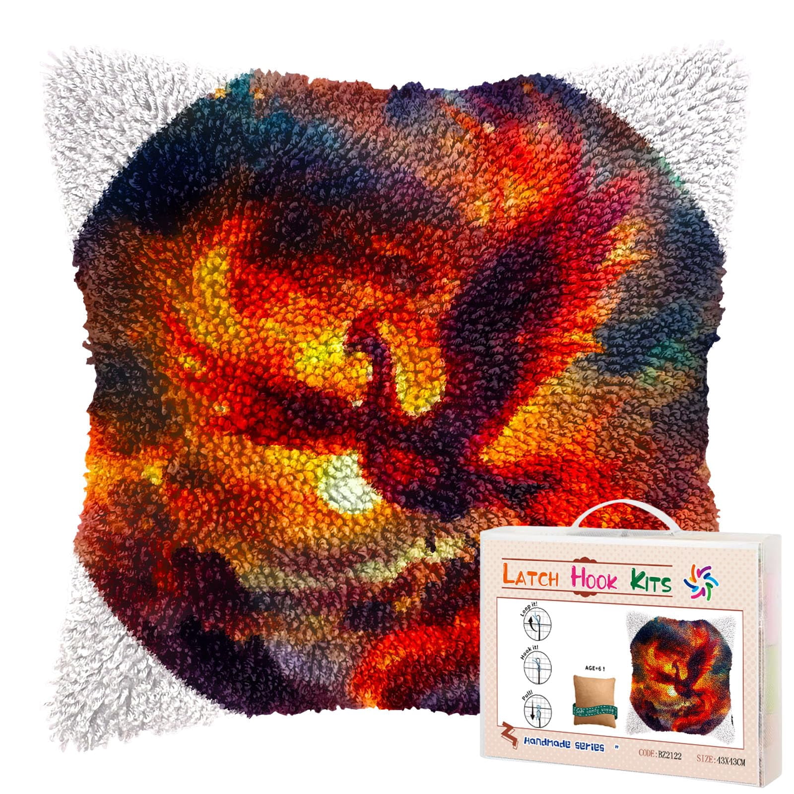 Red Bird Flying in Fire DIY Latch Hook Pillow Kits for Adults Printed Pillowcase Crochet Yarns Hooking Handmade Pillow Cover Cushion for Home Sofa Decoration 17x17inch(1)