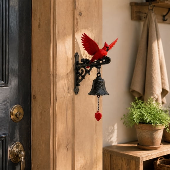Red Bird Garden Bell, Vintage Style Wall Mounted Outdoor Dinner Bell, Red Bird Yard Decor for Porch Patio Entryway Farmhouse Front Door Hanging Accent