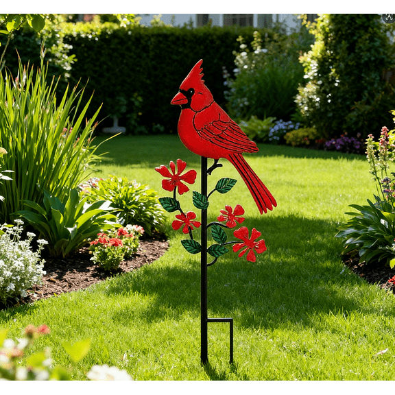Red Bird Metal Decorative Garden Stakes, 11.8" Garden Stakes Metal Garden Decor for Indoor and Outdoor, Ground Stakes Metal Birds Yard Decor