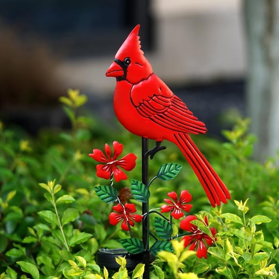 Red Bird Metal Decorative Garden Stakes, 11.8" Garden Stakes Metal Garden Decor for Indoor and Outdoor, Red Birds Crafts Cardinal Yard Decor