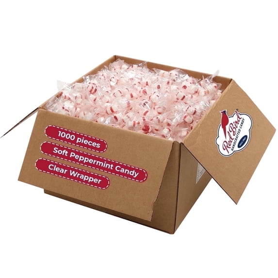 Red Bird Soft Peppermint Candy, Kosher Gluten-Free Mints Bulk, Clear Wrapper, 1000 Count Box