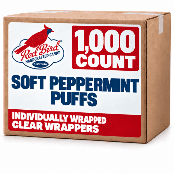 Red Bird Soft Peppermint Candy, Kosher Gluten-Free Mints Bulk, Clear Wrapper, 1000 Count Box