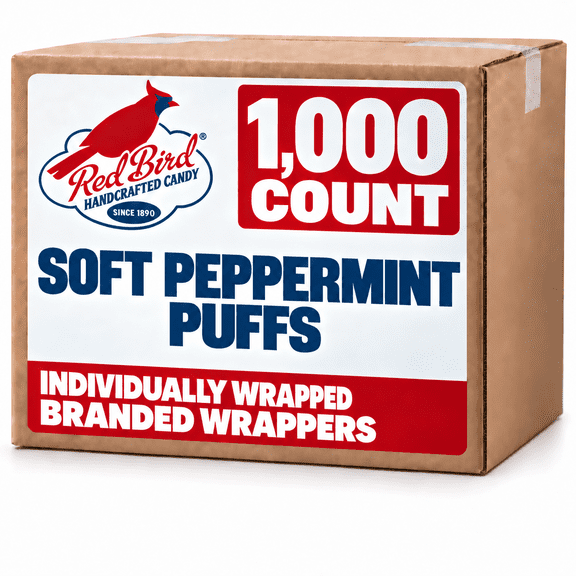 Red Bird Soft Peppermint Candy, Kosher Gluten-Free Mints Bulk, Wrapped With Red Bird Logo, 1000 Count Box