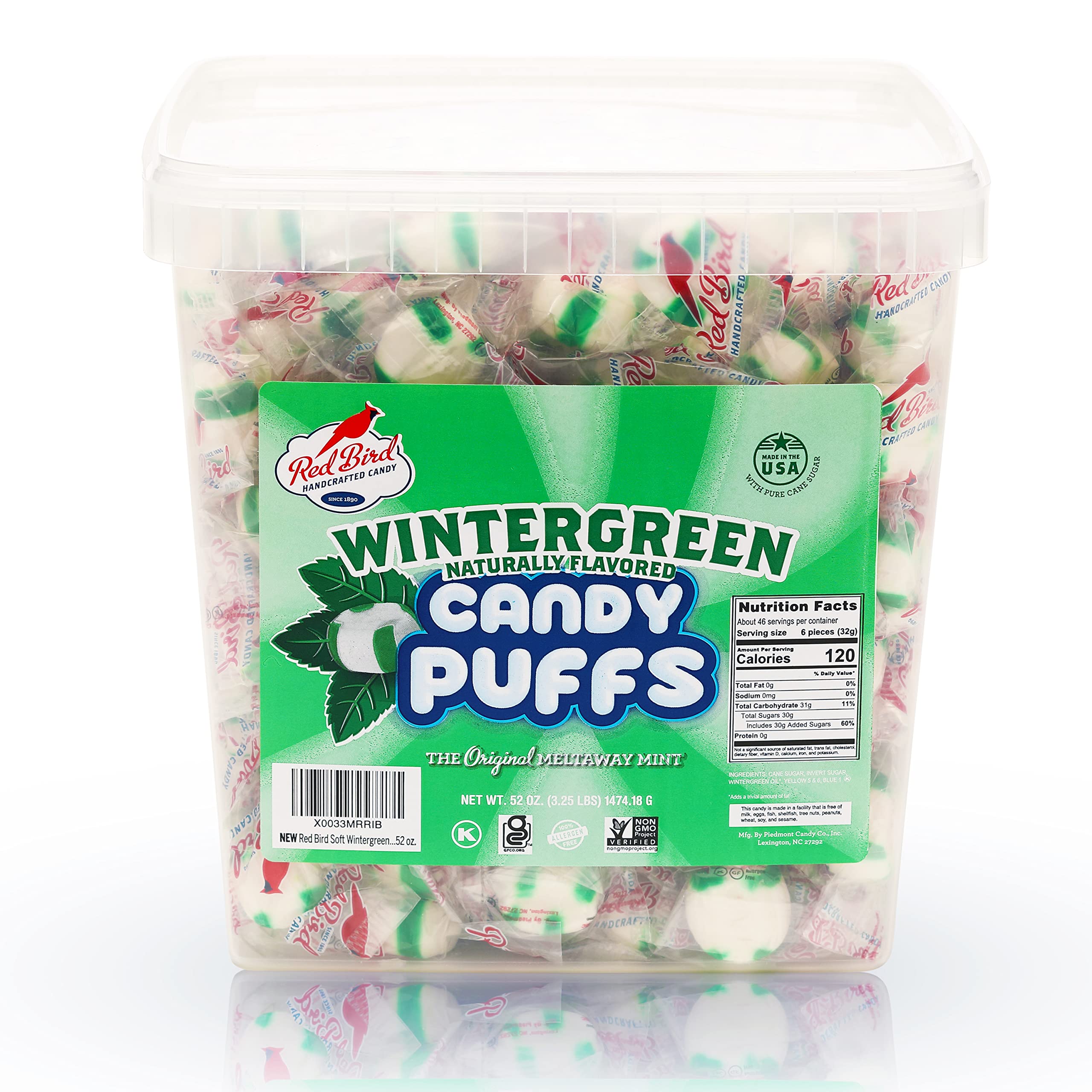 Red Bird Soft Wintergreen Puffs, Mints Individually Wrapped, Gluten