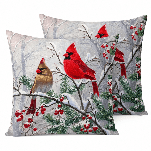 Red Bird Throw Pillow Covers Set of 2 Sparrow Couch Pillow Cases Square short plush Cushion Cover for Home Bed Sofa Decorative 20x20 Inch