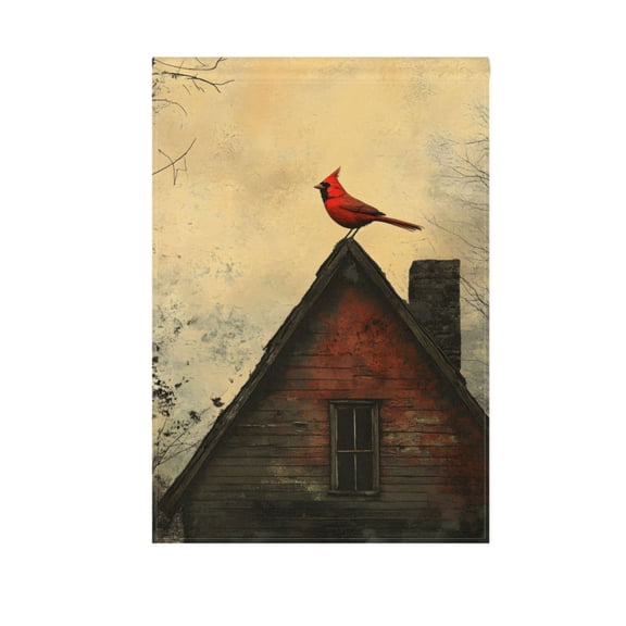 Red Bird on Vintage Roof Garden Flag House Banner 12" x 18" Double Sided Outdoor Yard Decoration