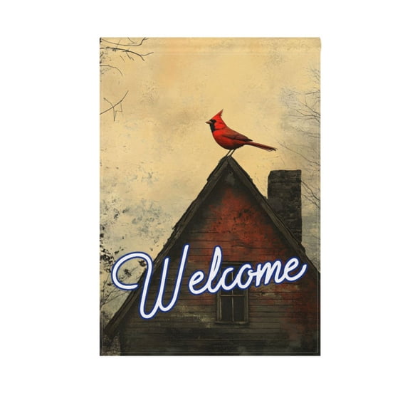 Red Bird on Vintage Roof Garden Flag House Banner 12" x 18" Double Sided Outdoor Yard Decoration