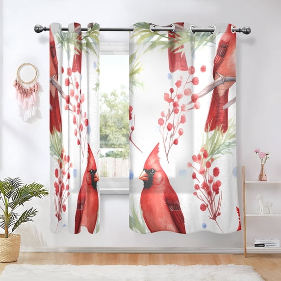 Red Birds Fruit Leaves Blackout Curtains Thermal Insulation 63 inch Grommet for Bedroom Living Room Bathroom Kitchen Windows 2 Pack