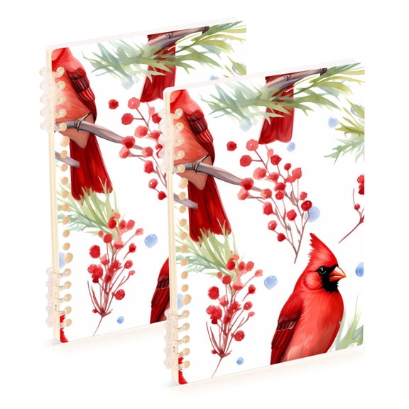 Red Birds Fruit Leaves Ring Binder Notebook Journey Note Diary College Ruled Spiral Notebook Study Loose Leaf Paper A5 60 Pages