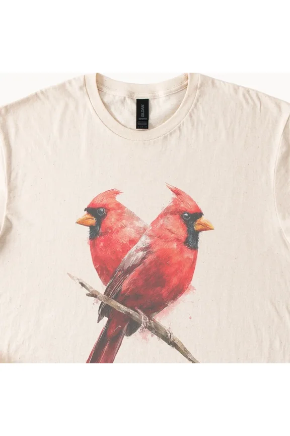 Red Birds On Branch Graphic Tee Artistic Splatter Paint Design Size S-5Xl Heygategoo Tee