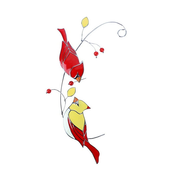  Red Birds Stained Glass Window Hangings High Stained Glass Suncatcher Hanging Ornament Pendant for Bird Lover Outdoors Yard Decorations Clearance Patio Garden Home