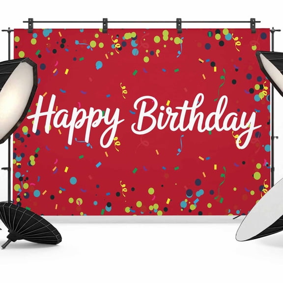 Red Birthday Backdrop for Photography,Fabric Photo Background Backdrop,Colorful Confetti Ribbons Polka Dots Classroom Photo Booth Background for Portrait Photoshoot Video Wedding Studio Banner 7x5ft