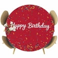 thumbnail image 1 of Red Birthday Round Tablecloth, Fitted Table Cover with Elastic for 45"-54" Round Tables, Colorful Confetti Ribbons Polka Dots Classroom Table Cloth Outdoor Indoor Dinning Party Waterproof Tablecloths, 1 of 7