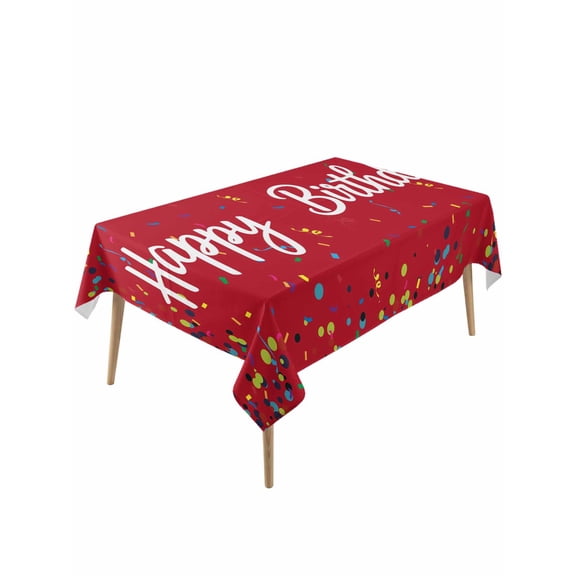Red Birthday Table Cloth, Waterproof Tablecloth for Rectangle Tables, Colorful Confetti Ribbons Polka Dots Classroom Reusable Washable Fabric Table Cover for Restaurant Kitchen Dining Tables 60"x120"