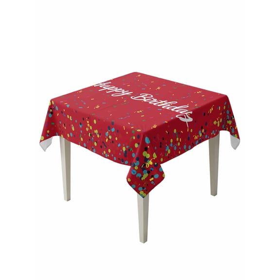 Red Birthday Table Cloth, Waterproof Tablecloth for Square Tables, Colorful Confetti Ribbons Polka Dots Classroom Reusable Washable Fabric Table Cover for Restaurant Kitchen Dining Tables 54"x54"