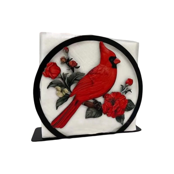 Red Bishop Bird Decorative Napkin Stand, Black Iron Tissue and Towel Stand with Red Bishop Pattern, Desktop Organizer for Restaurant Kitchen Counter, Creative Home Gifts