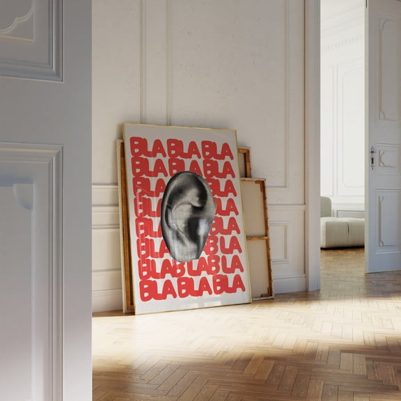 Red Bla Bla Poster, Retro Typography Wall Art, Unframed Paper Poster 8x10in