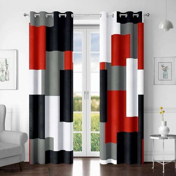 Tyrot 2 Panels Red Black 100% Blackout Curtains for Bedroom Modern Abstract  Grommet Curtains, 52" x 84"