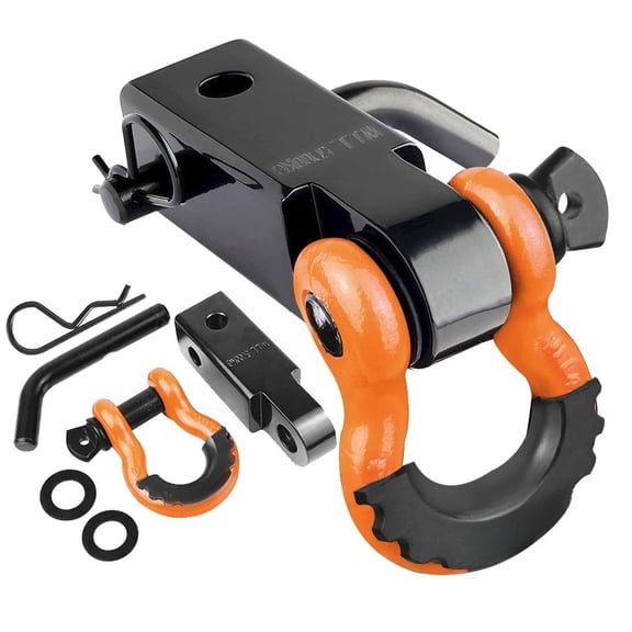 Red & Black 2-Inch Shackle Hitch Receiver with D-Ring and Hitch Pin for Off-Road Vehicle Recovery Towing