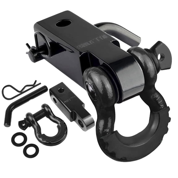 Red & Black 2-Inch Shackle Hitch Receiver with D-Ring and Hitch Pin for Off-Road Vehicle Recovery Towing