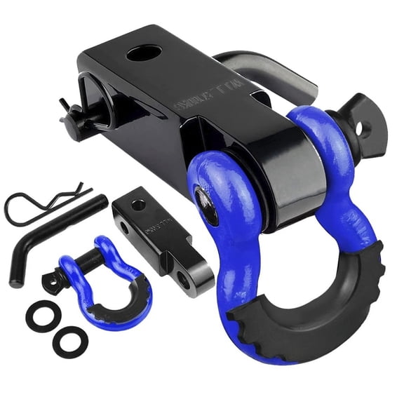 Red & Black 2-Inch Shackle Hitch Receiver with D-Ring and Hitch Pin for Off-Road Vehicle Recovery Towing