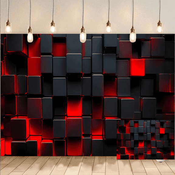 Red Black 3D Cube Photo Backdrop Background Studio Banner