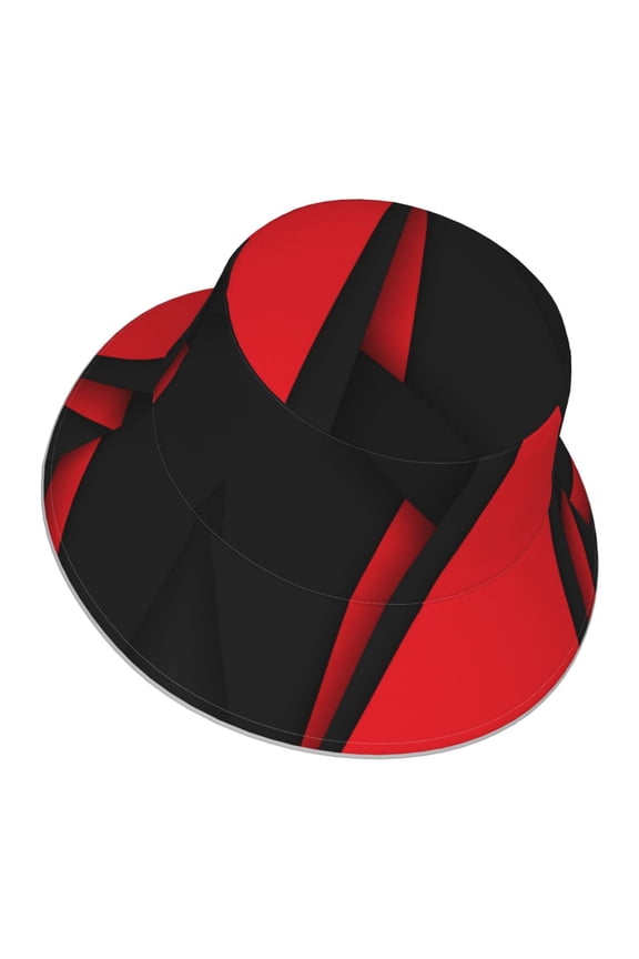 Red Black Abstract Bucket Hat With Reflective Stripe Beach Sun Fishing Hat Reversible For Men Women