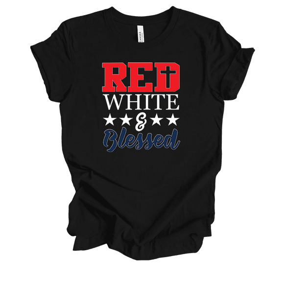 Red Black And Blessed American Christian Verse Fourth Of July Event Red White And Blue Ladies Graphic T-Shirt-Black-small