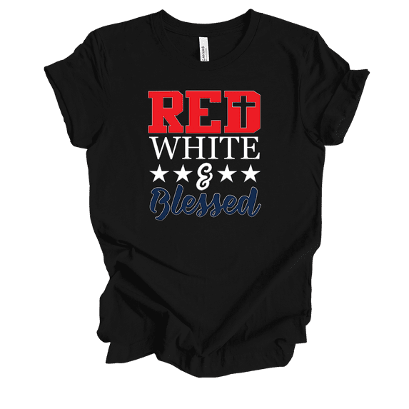 Red Black And Blessed American Christian Verse Fourth Of July Event Red White And Blue Ladies Graphic T-Shirt-Black-xxxl