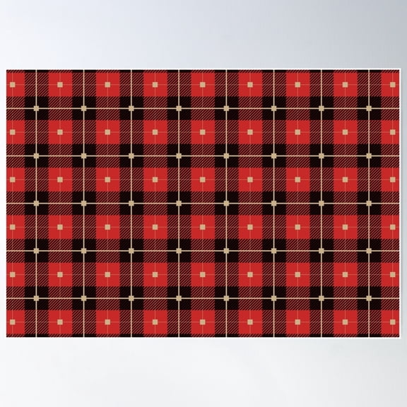 Red Black And Gold Plaid Pattern Poster Wall Art, Modern Wall Decor For Living Room Bedroom, 12x18 UNFRAMED