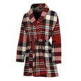 thumbnail image 1 of Red Black And White Border Tartan Women Bathrobe One Size Univeral Fits, Tartan Plaid Retro Fashion Lightweight Plush Fleece Long Robe For Women, 1 of 3
