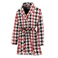 thumbnail image 1 of Red Black And White Houndstooth Women Bathrobe One Size Univeral Fits Fashion Lightweight Plush Fleece Long Robe For Women, 1 of 3