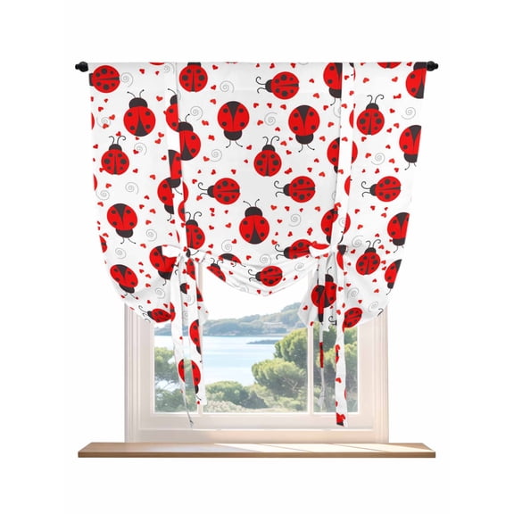 Red Black Animals Tie Up Curtains for Windows 63 Inch Length Balloon Curtains Kitchen Adjustable Balloon Window Shade Love Heart Seven Star Ladybirds Tie Up Valance Bathroom Curtain Window 52"x63"