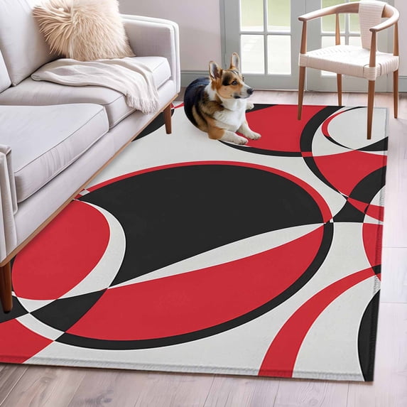 Red Black Area Rugs 3x5 ft Abstract Grey Black Red Round Grey Texture Washable Rug Non Slip Indoor Carpet Absorbent Floor Mat for Living Room Bedroom Dining Room