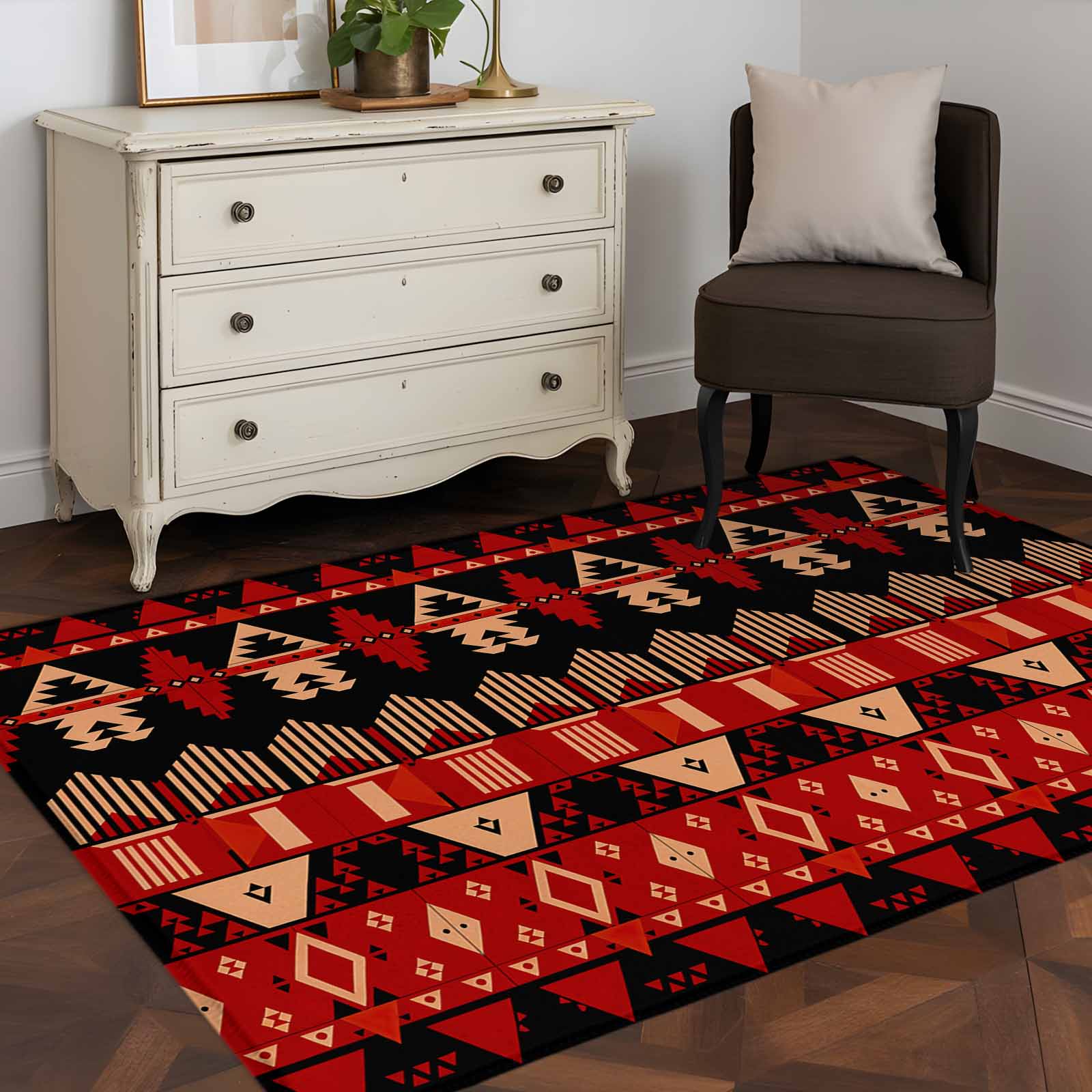 Red Black Aztec 4x6 Rug for Dining Table for 4 People Under Table ...