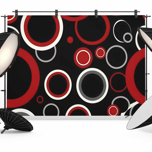 Red Black Backdrop for Photography,Fabric Photo Background Backdrop,Abstract Modern Geometric White Grey Circle Photo Booth Background for Portrait Photoshoot Video Wedding Decoration Banner 8x6ft