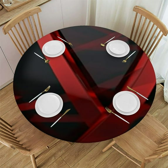 Red Black Ball Round Tablecloth with , Cracked Wall Fitted Table Cloth Washable Table Cover