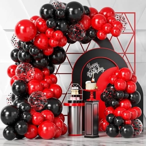 Red Black Balloons Garland Kit,100Pcs Black Red Balloons and Red Black Confetti Balloons Arch for Wedding Birthday Graduation BBQ Casino Party Prom Party Arch Decoration