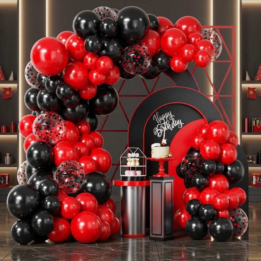 Red Black Balloons Garland Kit,100Pcs Black Red Balloons and Red Black ...