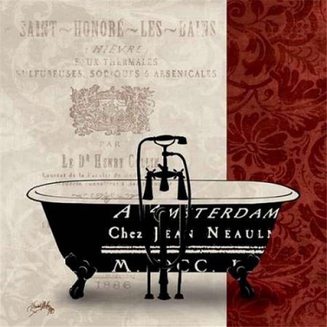 Red and Black Vintage Bath Tub Poster Print, 12 x 12