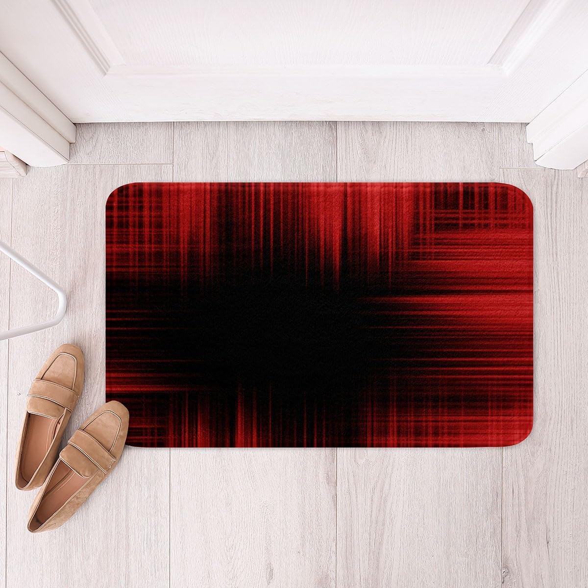 Red and Black Bathroom Rugs Geometric Artistic Smear Bath Mats for