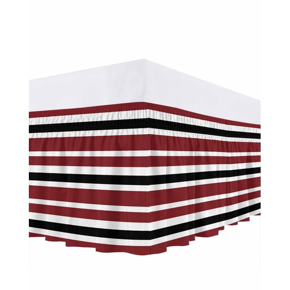 Red Black Bed Skirt White Stripe Bed Skirts King Size 16 Inch Drop, Wrap Around Dust Ruffle Bedskirt with Adjustable Elastic Belt for Queen Size Beds