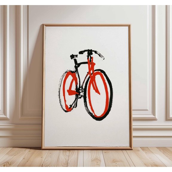 Red Black Bicycle Line Poster Unframed Paper Print