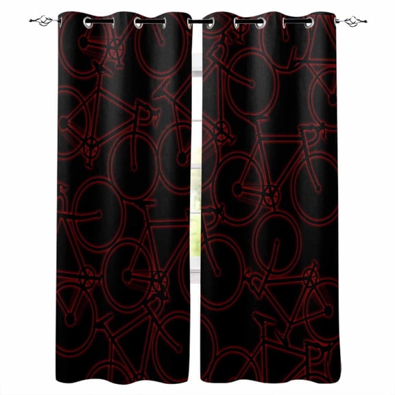 Red Black Bicycles Kitchen Curtains Hand-drawn Vehicle Modern Art Cafe Short Curtains for Bathroom Blackout Window Curtain Grommet Small Window Treatment Drapes for Bedroom Living Room 27.5"x39"x2