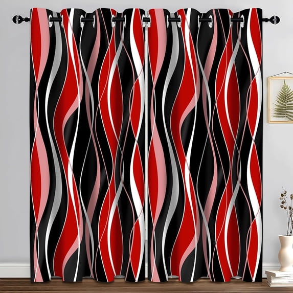 Red Black Blackout Curtains, Abstract Geometric Striped Aesthetic Art Darkening Window Drapes Grommet for Living Room Bedroom Decor 42"W x 96"L (Pack of 2)