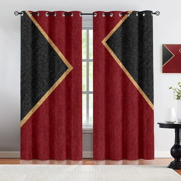 Red And Black Blackout Curtains, Luxury Gold Lines Window Drapes Treatments, Abstract Geometric Curtain For Windows, Thermal Room Darkening Curtains For Living Room Bedroom 21"W x 45"L (Pack of 2)