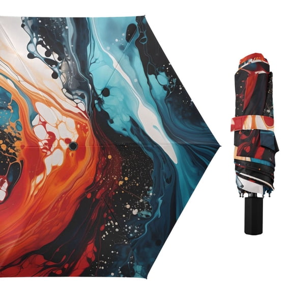 Red Black Blue Marble Compact Sun Umbrella Windproof Travel Umbrellas for Rain Strong Portable UV Protection
