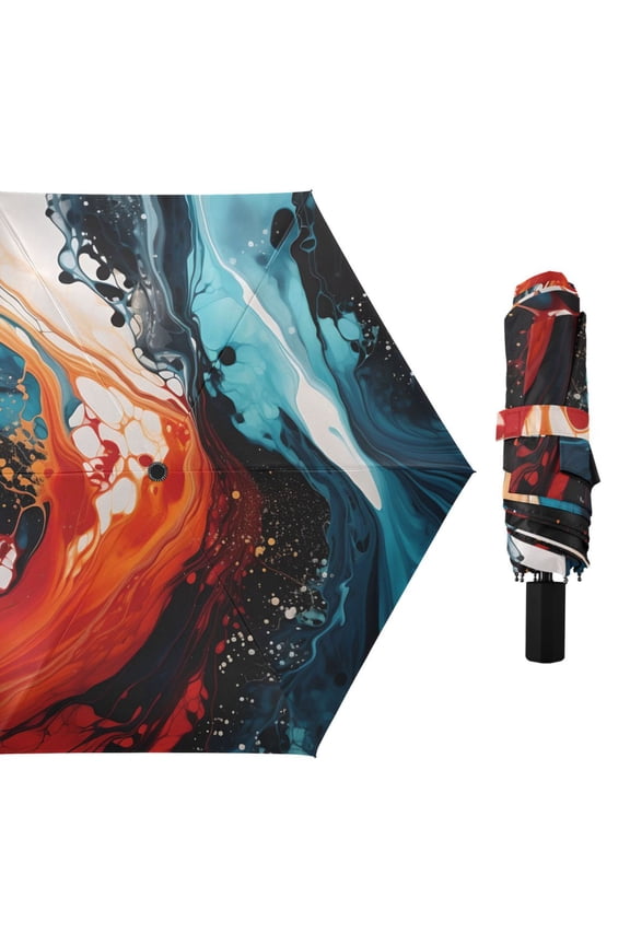 Red Black Blue Marble Compact Sun Umbrella Windproof Travel Umbrellas for Rain Strong Portable UV Protection