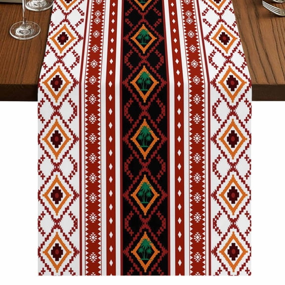 Red Black Boho 72 Inch Table Runner, Vintage Abstract Art Ethnic Tribe Farmhouse Dresser Scarf Cotton & Linen Tablerunner for Dining/Kitchen Island/Holiday Party Décor 13" x 72"